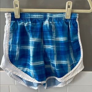 Nike White and Blue Checkered Athletic Shorts